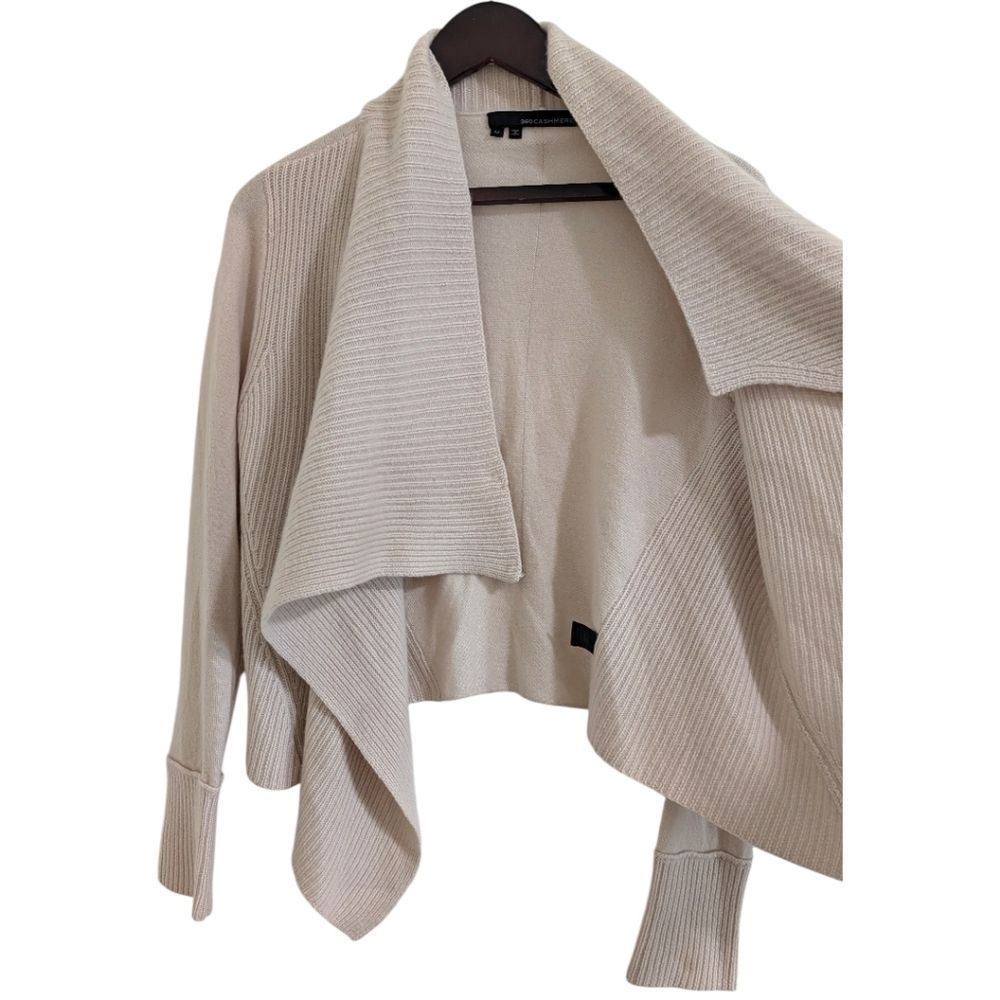 360 CASHMERE 100% Cashmere Asymmetric Wrap Drape Cardigan Sweater Ivory M - Picture 5 of 8